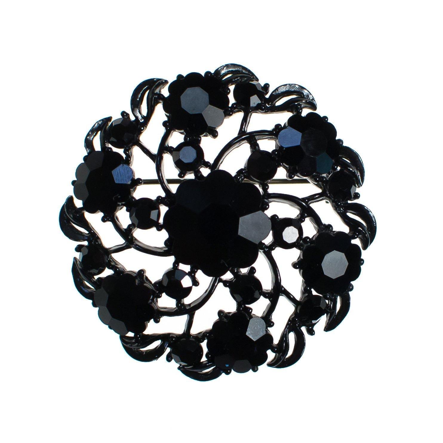 Vintage 1950s Weiss Jet Crystal Round Medallion Brooch by 1950s - Vintage Meet Modern Vintage Jewelry - Chicago, Illinois - #oldhollywoodglamour #vintagemeetmodern #designervintage #jewelrybox #antiquejewelry #vintagejewelry