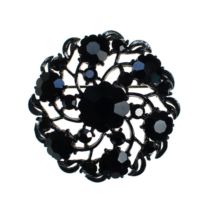 Vintage 1950s Weiss Jet Crystal Round Medallion Brooch by 1950s - Vintage Meet Modern Vintage Jewelry - Chicago, Illinois - #oldhollywoodglamour #vintagemeetmodern #designervintage #jewelrybox #antiquejewelry #vintagejewelry