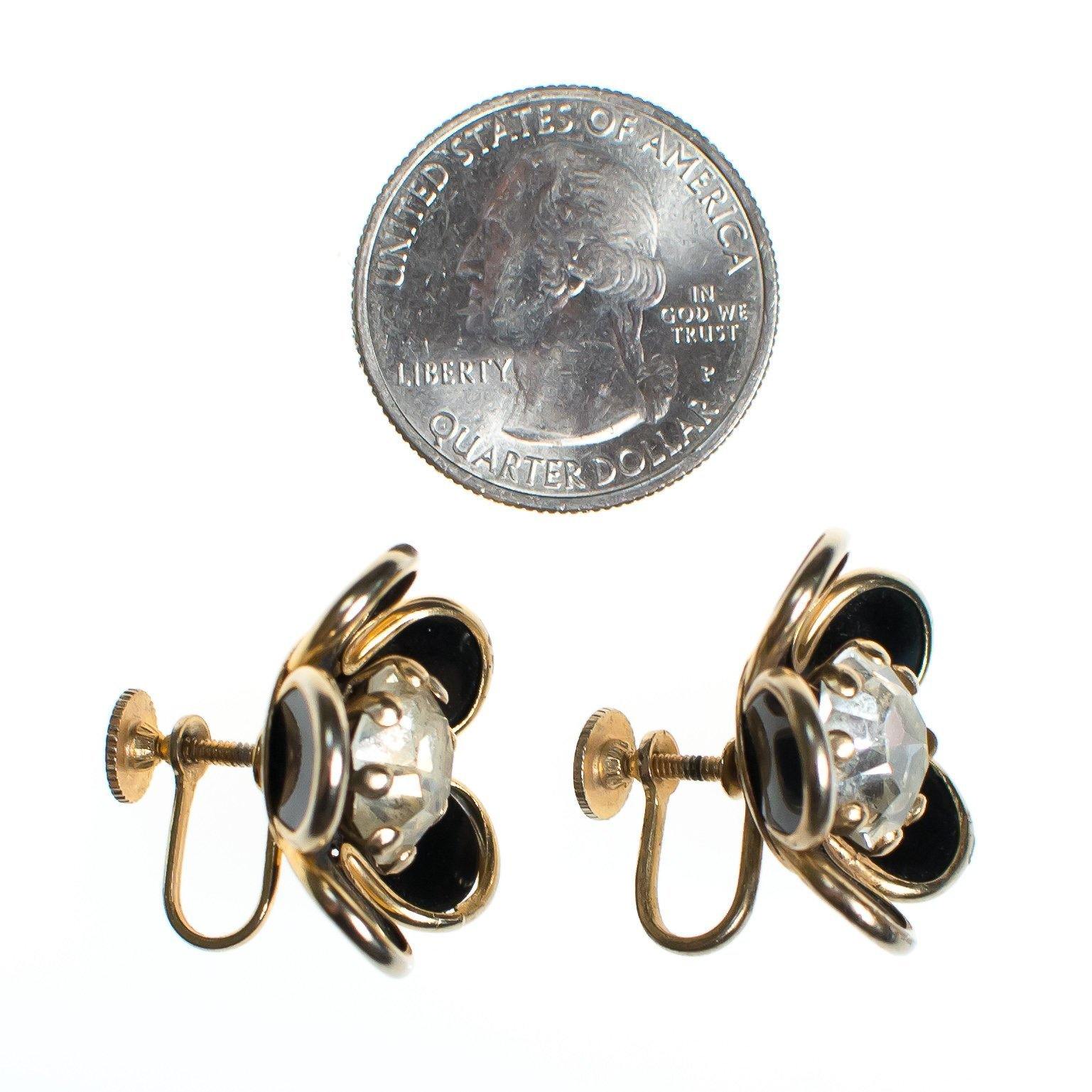Vintage Jet and Crystal Flower Earrings, Screw Back by 1960s - Vintage Meet Modern Vintage Jewelry - Chicago, Illinois - #oldhollywoodglamour #vintagemeetmodern #designervintage #jewelrybox #antiquejewelry #vintagejewelry