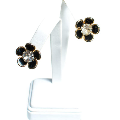 Vintage Jet and Crystal Flower Earrings, Screw Back by 1960s - Vintage Meet Modern Vintage Jewelry - Chicago, Illinois - #oldhollywoodglamour #vintagemeetmodern #designervintage #jewelrybox #antiquejewelry #vintagejewelry