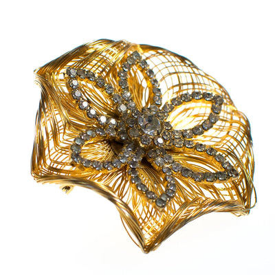 Vintage Gold Wired Crystal Rhinestone Flower Brooch by 1950s - Vintage Meet Modern Vintage Jewelry - Chicago, Illinois - #oldhollywoodglamour #vintagemeetmodern #designervintage #jewelrybox #antiquejewelry #vintagejewelry