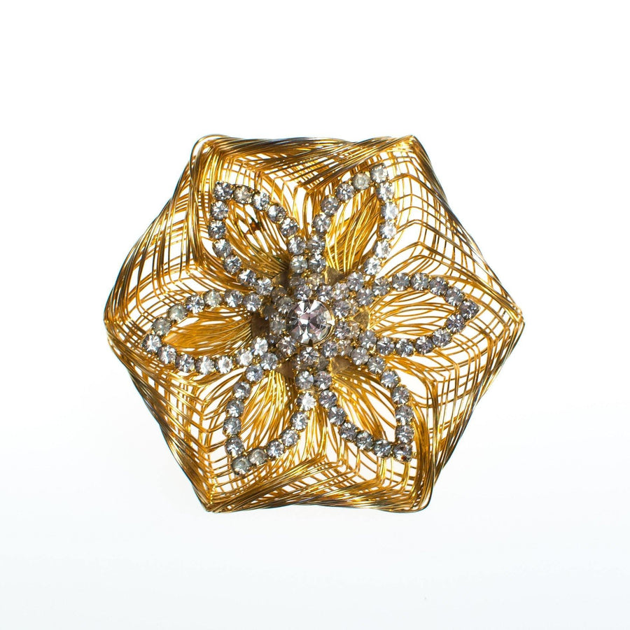 Vintage Gold Wired Crystal Rhinestone Flower Brooch by 1950s - Vintage Meet Modern Vintage Jewelry - Chicago, Illinois - #oldhollywoodglamour #vintagemeetmodern #designervintage #jewelrybox #antiquejewelry #vintagejewelry