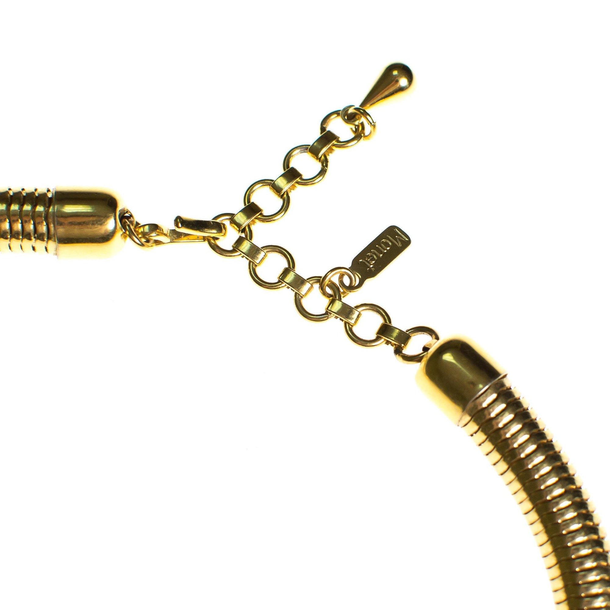 Vintage 1980s Monet Gold Collar Necklace with Wide Gas Pipe Chain by Monet - Vintage Meet Modern Vintage Jewelry - Chicago, Illinois - #oldhollywoodglamour #vintagemeetmodern #designervintage #jewelrybox #antiquejewelry #vintagejewelry