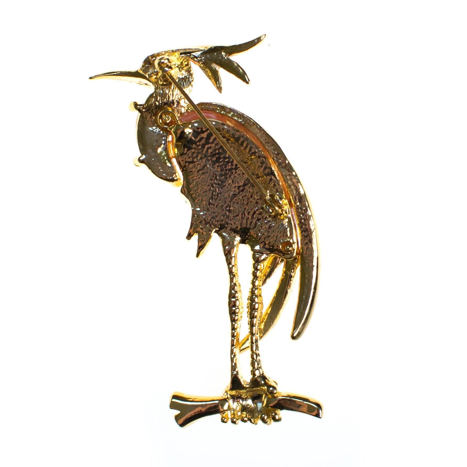 Vintage Flamingo Brooch Blush Pink Lucite Cream Enamel with Rhinestone Accents by 1980s - Vintage Meet Modern Vintage Jewelry - Chicago, Illinois - #oldhollywoodglamour #vintagemeetmodern #designervintage #jewelrybox #antiquejewelry #vintagejewelry