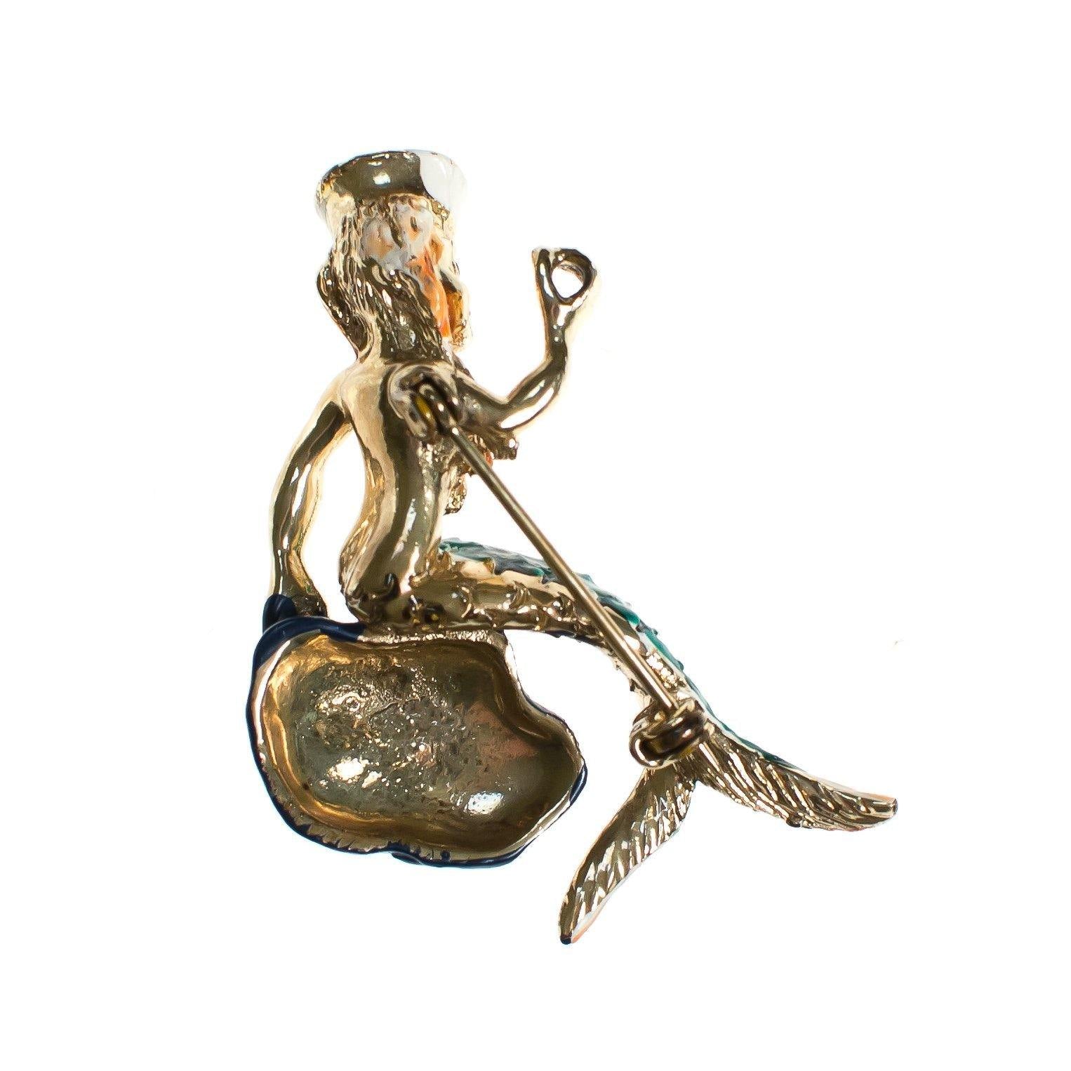 Vintage Painted Enamel Mermaid Brooch by 1960s - Vintage Meet Modern Vintage Jewelry - Chicago, Illinois - #oldhollywoodglamour #vintagemeetmodern #designervintage #jewelrybox #antiquejewelry #vintagejewelry