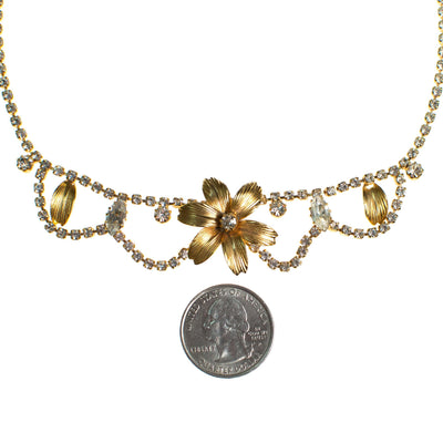 Vintage Flower Necklace with Rhinestones by 1960s - Vintage Meet Modern Vintage Jewelry - Chicago, Illinois - #oldhollywoodglamour #vintagemeetmodern #designervintage #jewelrybox #antiquejewelry #vintagejewelry