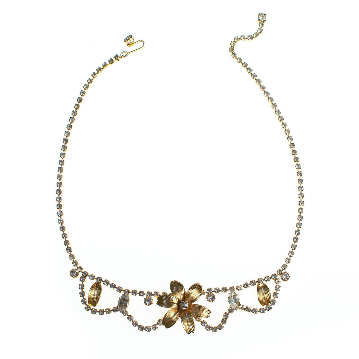 Vintage Flower Necklace with Rhinestones