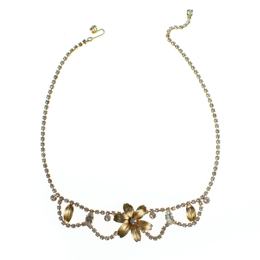 Vintage Flower Necklace with Rhinestones by 1960s - Vintage Meet Modern Vintage Jewelry - Chicago, Illinois - #oldhollywoodglamour #vintagemeetmodern #designervintage #jewelrybox #antiquejewelry #vintagejewelry