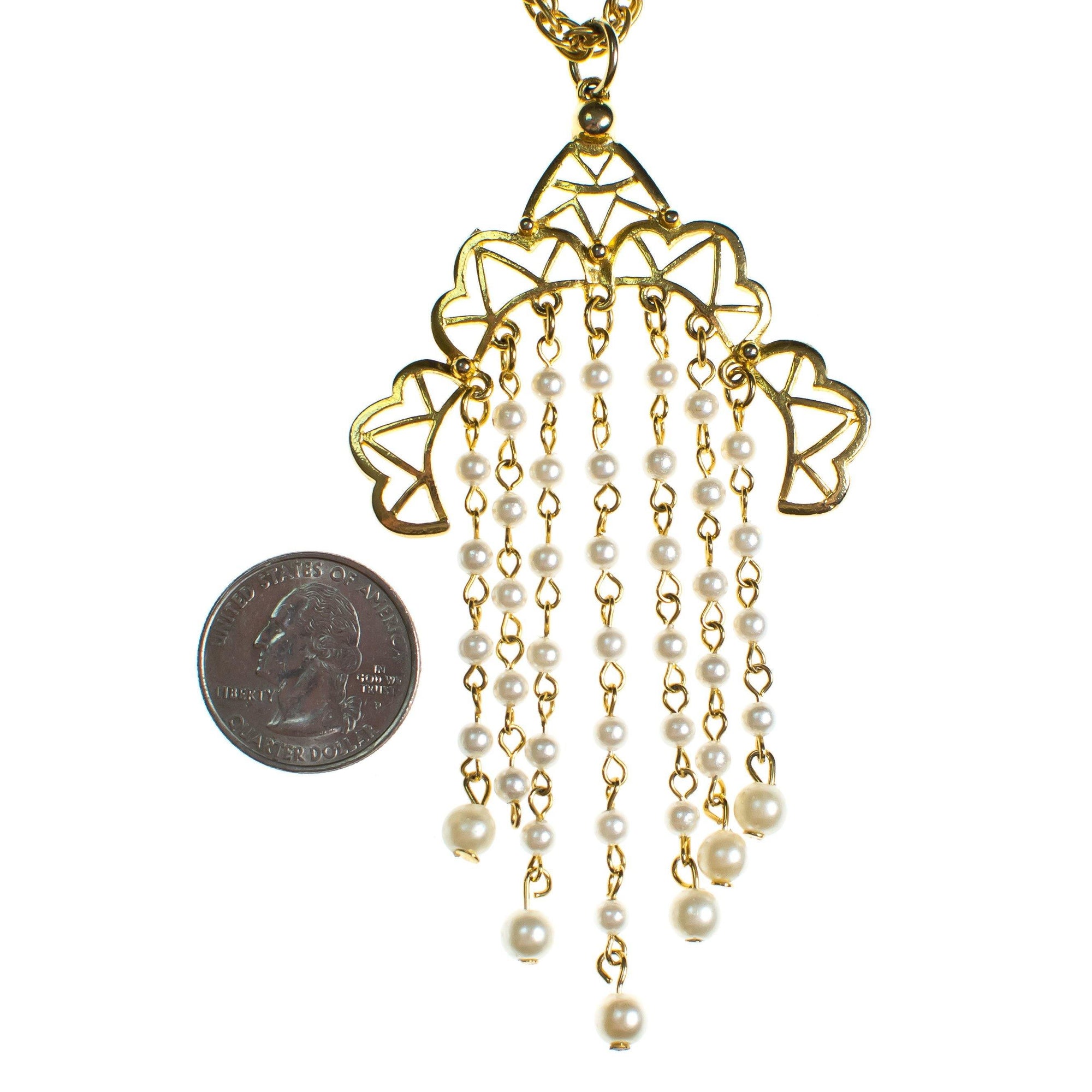 Vintage 1970s Bohemian Chic Waterfall Pearl Tassel Necklace by 1970s - Vintage Meet Modern Vintage Jewelry - Chicago, Illinois - #oldhollywoodglamour #vintagemeetmodern #designervintage #jewelrybox #antiquejewelry #vintagejewelry