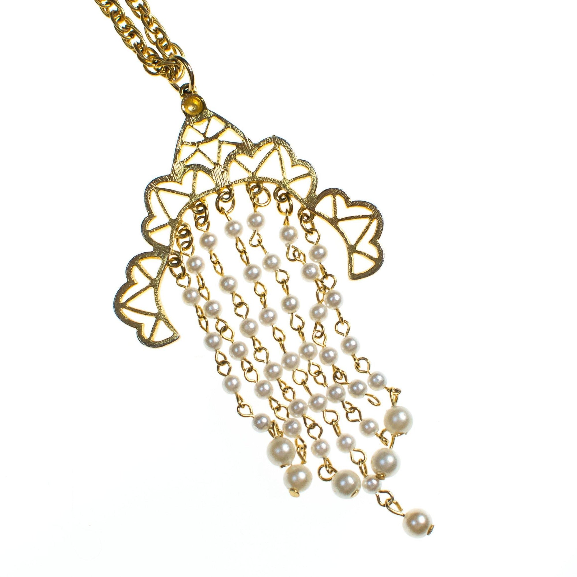 Vintage 1970s Bohemian Chic Waterfall Pearl Tassel Necklace by 1970s - Vintage Meet Modern Vintage Jewelry - Chicago, Illinois - #oldhollywoodglamour #vintagemeetmodern #designervintage #jewelrybox #antiquejewelry #vintagejewelry