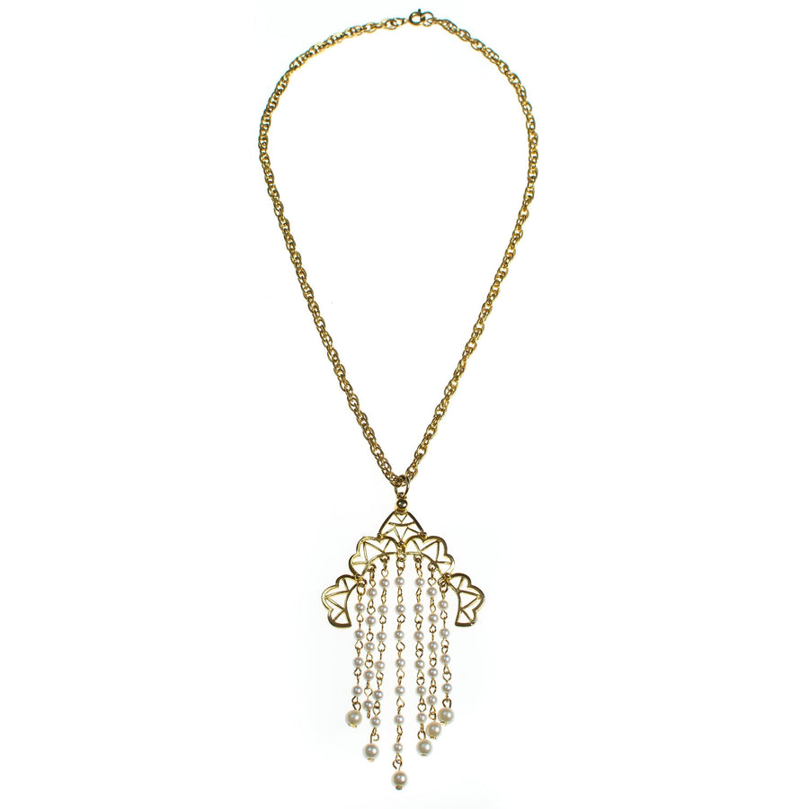 Vintage 1970s Bohemian Chic Waterfall Pearl Tassel Necklace by 1970s - Vintage Meet Modern Vintage Jewelry - Chicago, Illinois - #oldhollywoodglamour #vintagemeetmodern #designervintage #jewelrybox #antiquejewelry #vintagejewelry