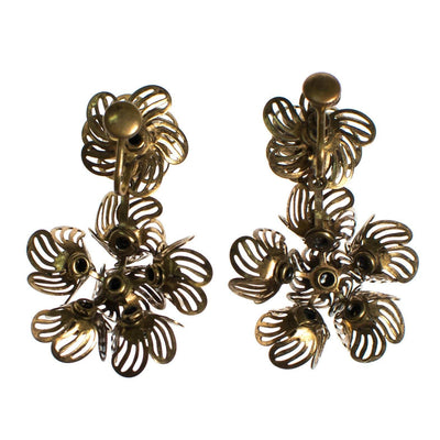 Vintage Gilt Caged Petal Flower Statement Earrings with Amber Crystal Centers by 1950s - Vintage Meet Modern Vintage Jewelry - Chicago, Illinois - #oldhollywoodglamour #vintagemeetmodern #designervintage #jewelrybox #antiquejewelry #vintagejewelry