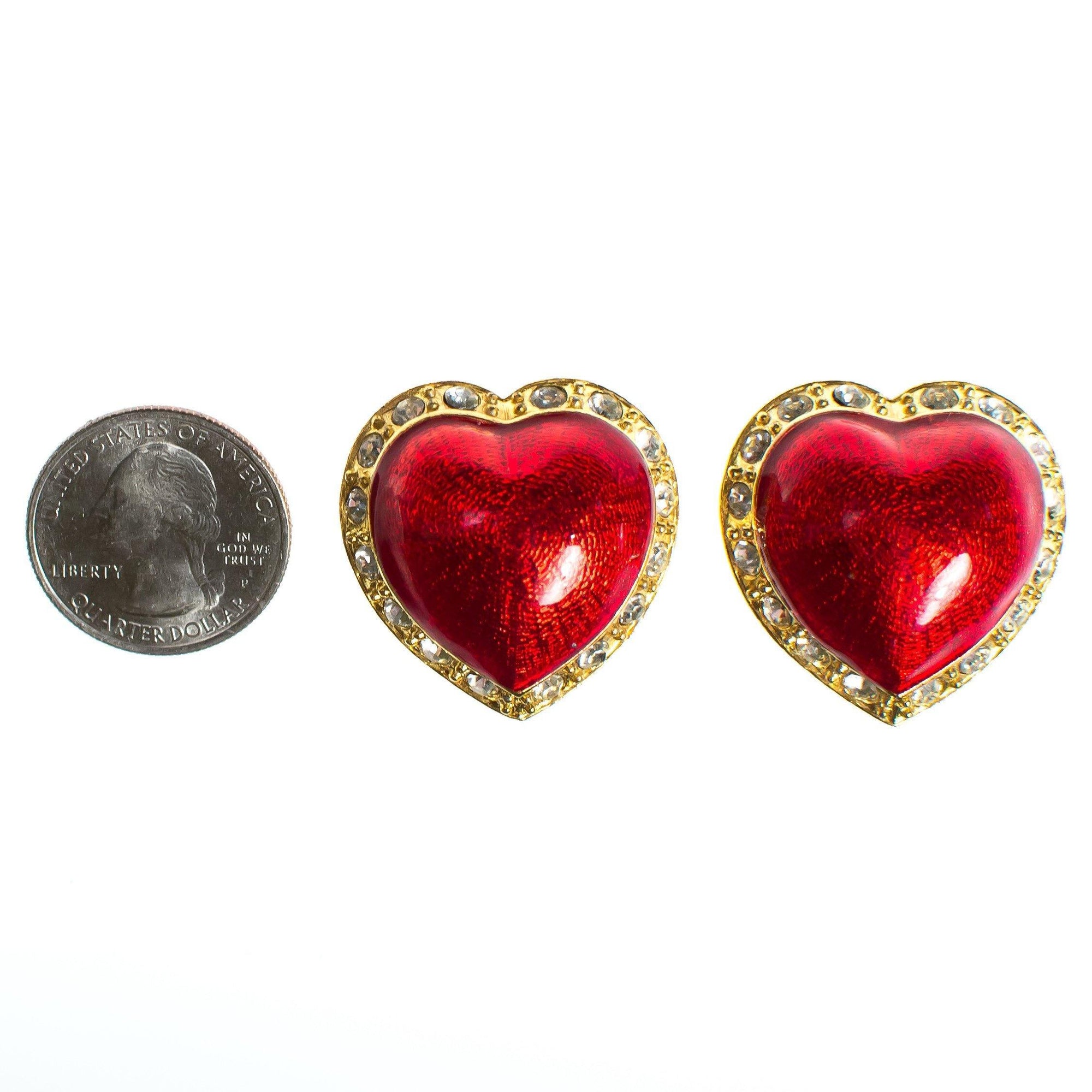 Vintage Victoria's Secret Red Puffy Heart and Rhinestone Clip Statement Earrings by Victoria's Secret - Vintage Meet Modern Vintage Jewelry - Chicago, Illinois - #oldhollywoodglamour #vintagemeetmodern #designervintage #jewelrybox #antiquejewelry #vintagejewelry