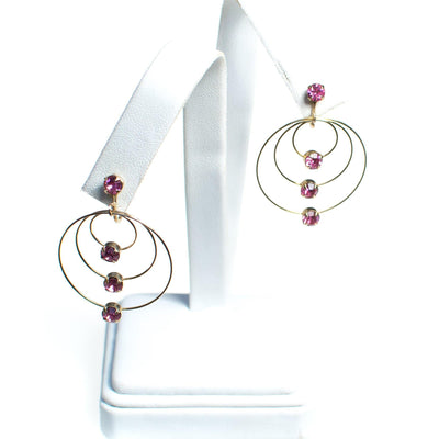 Vintage Gold Spiral Circle Earrings With Pink Rhinestones by 1950s - Vintage Meet Modern Vintage Jewelry - Chicago, Illinois - #oldhollywoodglamour #vintagemeetmodern #designervintage #jewelrybox #antiquejewelry #vintagejewelry