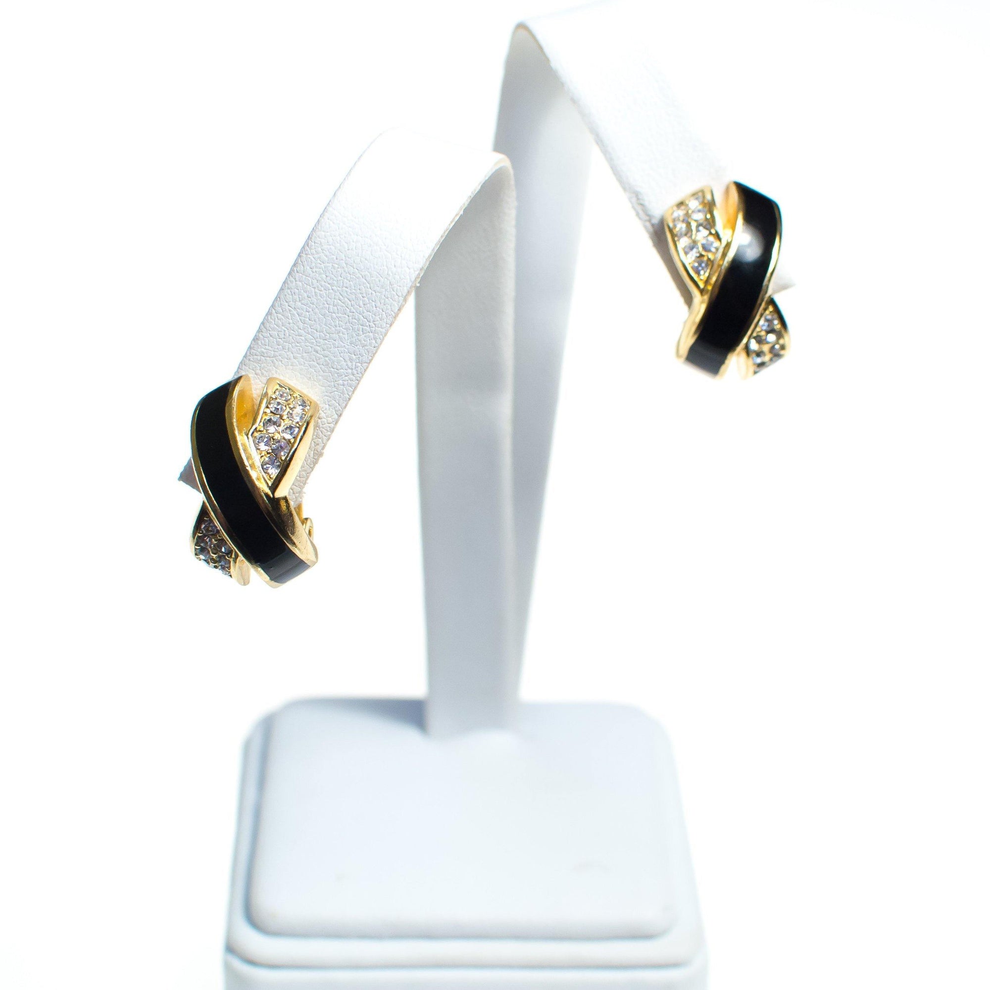 Vintage Christian Dior Statement Earrings Black Enamel with Sparkling Diamante Crystals &quot;X&quot; Style Design by Christian Dior - Vintage Meet Modern Vintage Jewelry - Chicago, Illinois - #oldhollywoodglamour #vintagemeetmodern #designervintage #jewelrybox #antiquejewelry #vintagejewelry
