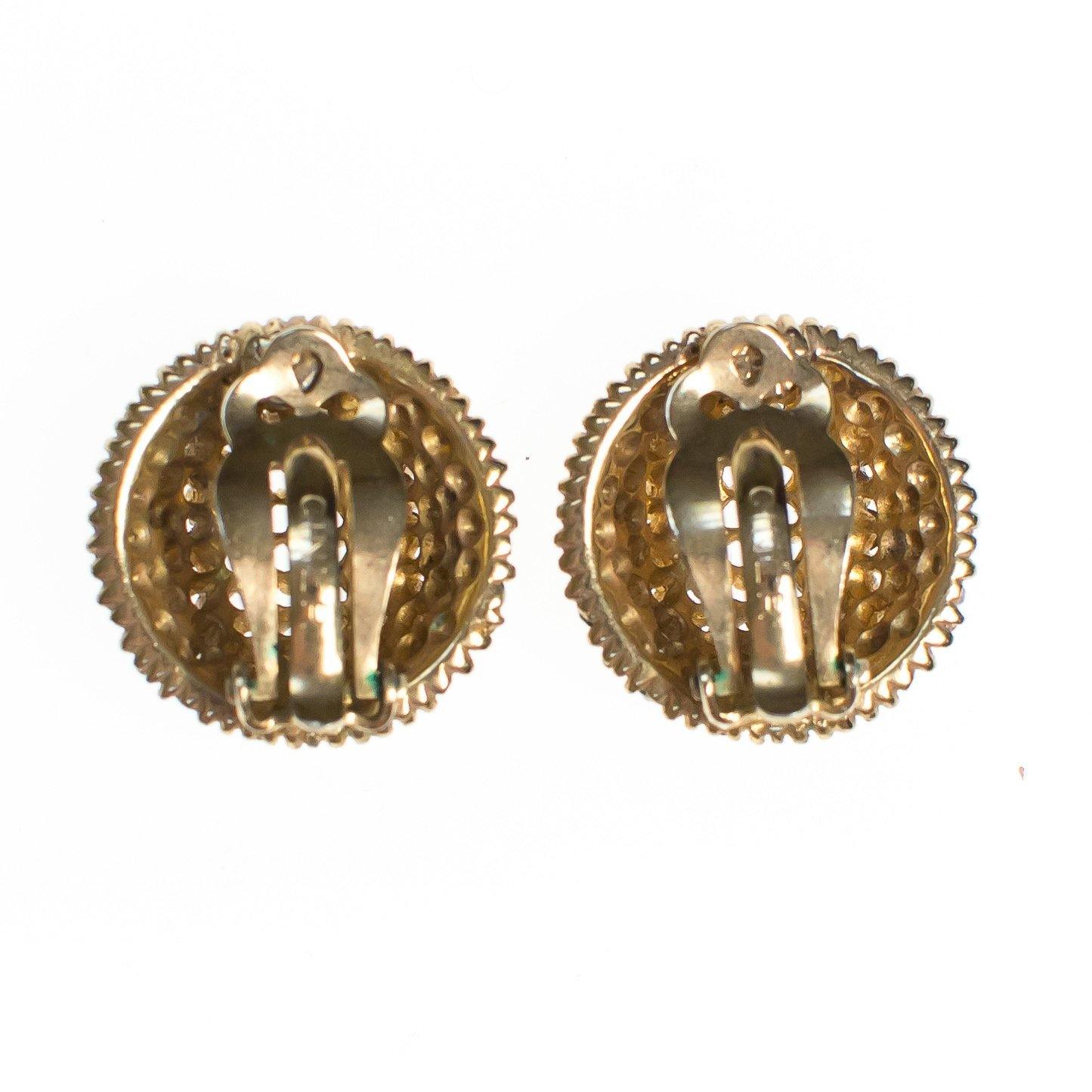 Vintage Ciner New York Gold Basketweave Domed Statement Earrings with Sparkling Diamante Crystals by Ciner - Vintage Meet Modern Vintage Jewelry - Chicago, Illinois - #oldhollywoodglamour #vintagemeetmodern #designervintage #jewelrybox #antiquejewelry #vintagejewelry