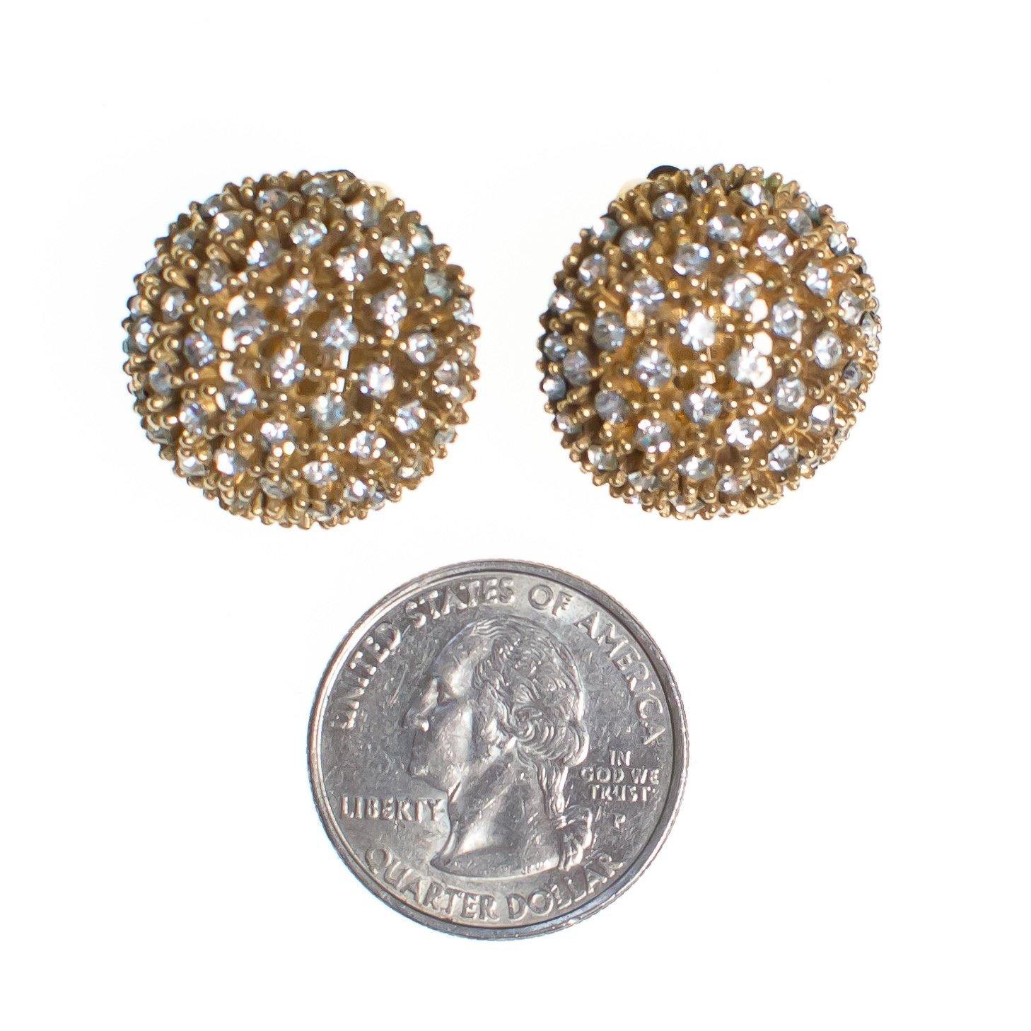Vintage Ciner New York Gold Basketweave Domed Statement Earrings with Sparkling Diamante Crystals by Ciner - Vintage Meet Modern Vintage Jewelry - Chicago, Illinois - #oldhollywoodglamour #vintagemeetmodern #designervintage #jewelrybox #antiquejewelry #vintagejewelry