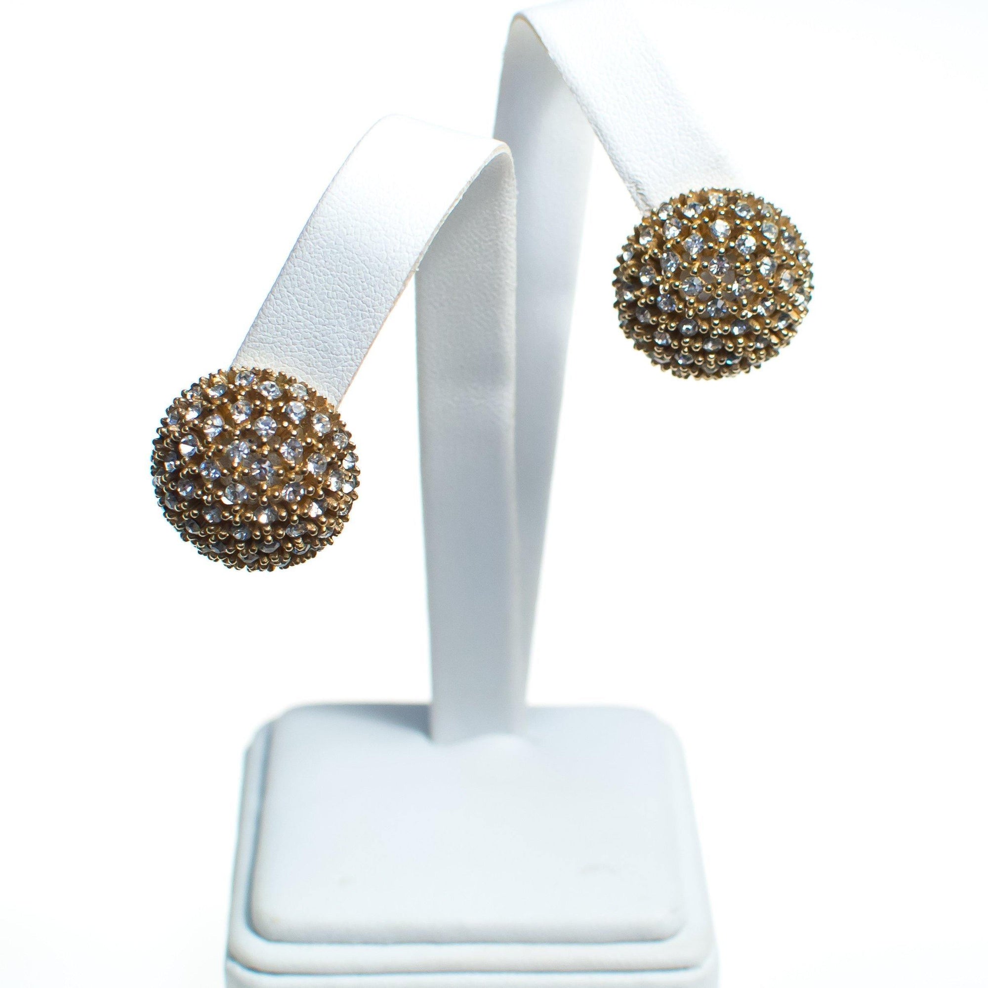 Vintage Ciner New York Gold Basketweave Domed Statement Earrings with Sparkling Diamante Crystals by Ciner - Vintage Meet Modern Vintage Jewelry - Chicago, Illinois - #oldhollywoodglamour #vintagemeetmodern #designervintage #jewelrybox #antiquejewelry #vintagejewelry