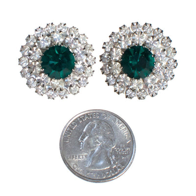 Vintage 1940s Art Deco Emerald Green Crystal and Diamante Round Medallion Statement Earrings by Art Deco - Vintage Meet Modern Vintage Jewelry - Chicago, Illinois - #oldhollywoodglamour #vintagemeetmodern #designervintage #jewelrybox #antiquejewelry #vintagejewelry