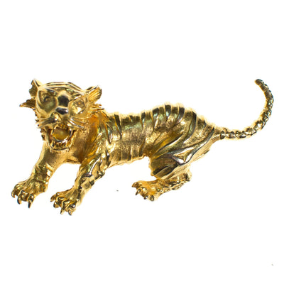 Vintage Brushed Gold Tone Roaring Tiger Brooch by 1960s - Vintage Meet Modern Vintage Jewelry - Chicago, Illinois - #oldhollywoodglamour #vintagemeetmodern #designervintage #jewelrybox #antiquejewelry #vintagejewelry