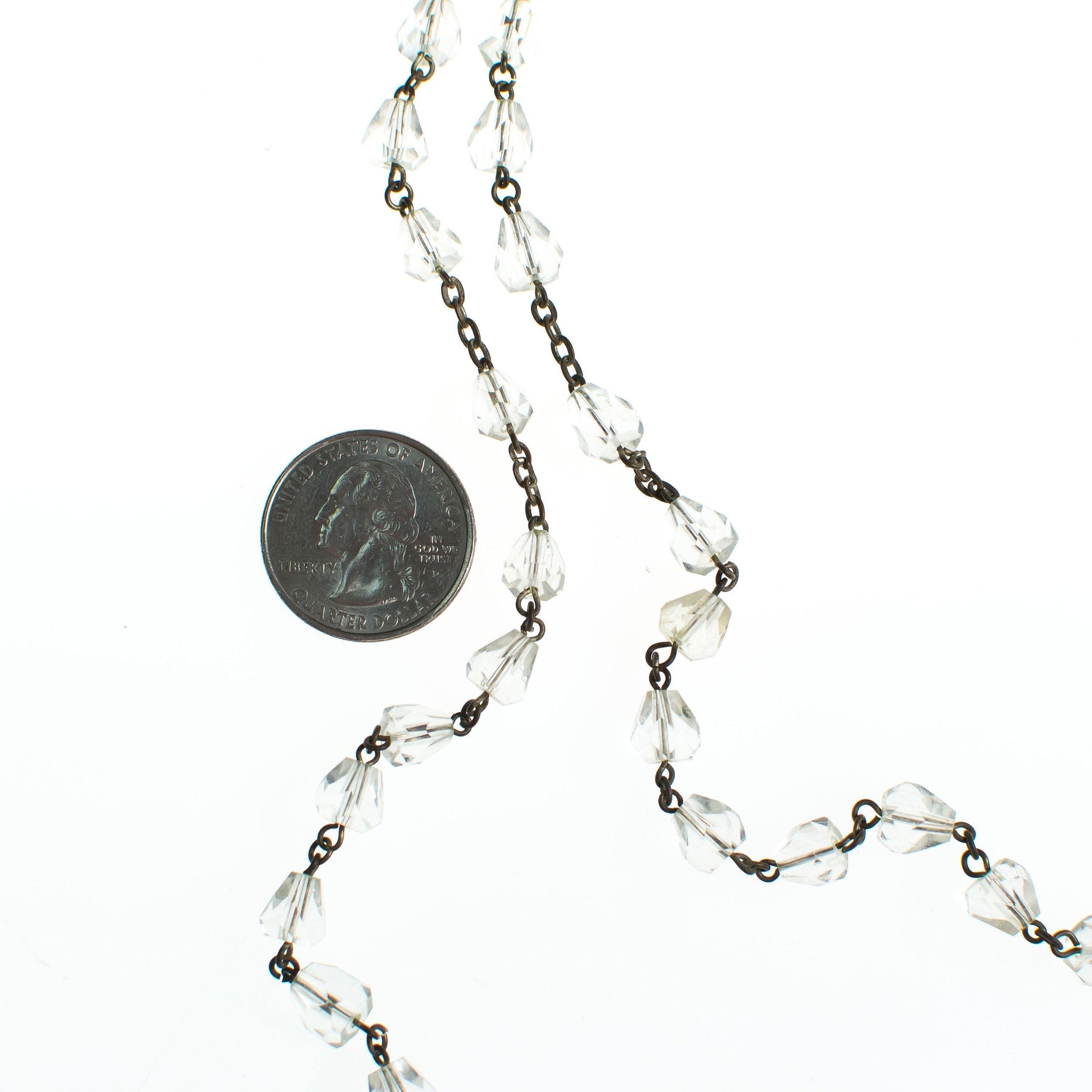 Vintage Art Deco Cut Crystal and Silver Sautoir Flapper Length Necklace by Art Deco - Vintage Meet Modern Vintage Jewelry - Chicago, Illinois - #oldhollywoodglamour #vintagemeetmodern #designervintage #jewelrybox #antiquejewelry #vintagejewelry