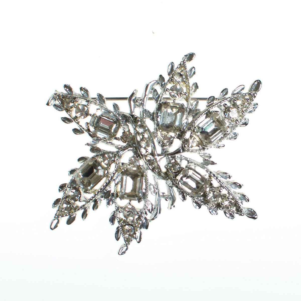 Vintage Silver Rhinestone Flower Brooch, Starburst Style