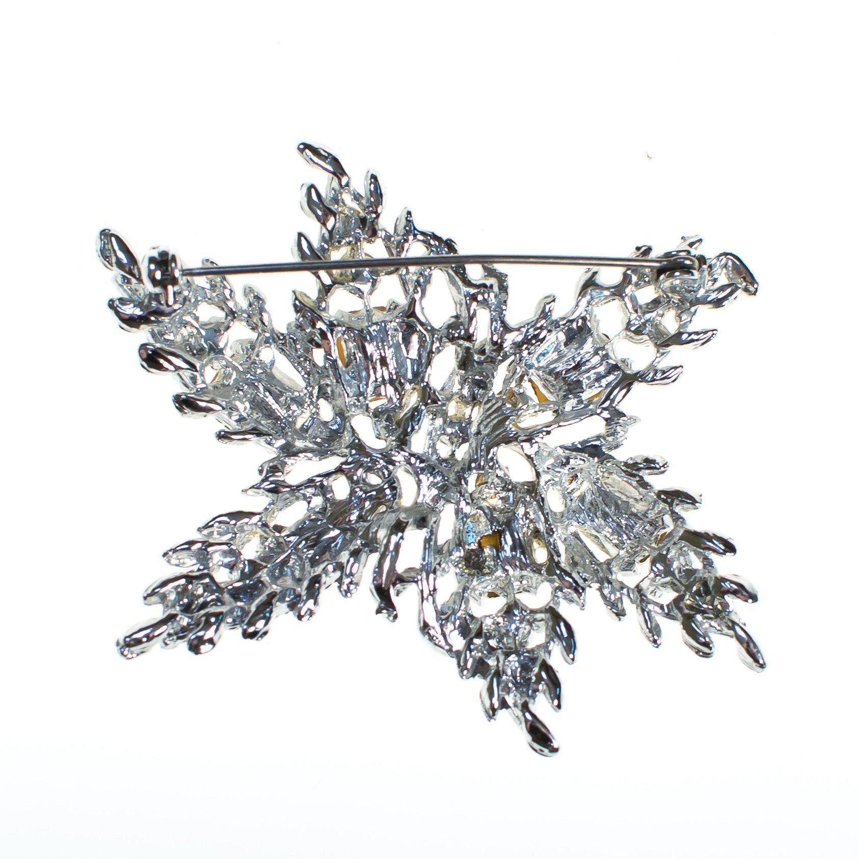 Vintage Silver Rhinestone Flower Brooch, Starburst Style by 1950s - Vintage Meet Modern Vintage Jewelry - Chicago, Illinois - #oldhollywoodglamour #vintagemeetmodern #designervintage #jewelrybox #antiquejewelry #vintagejewelry