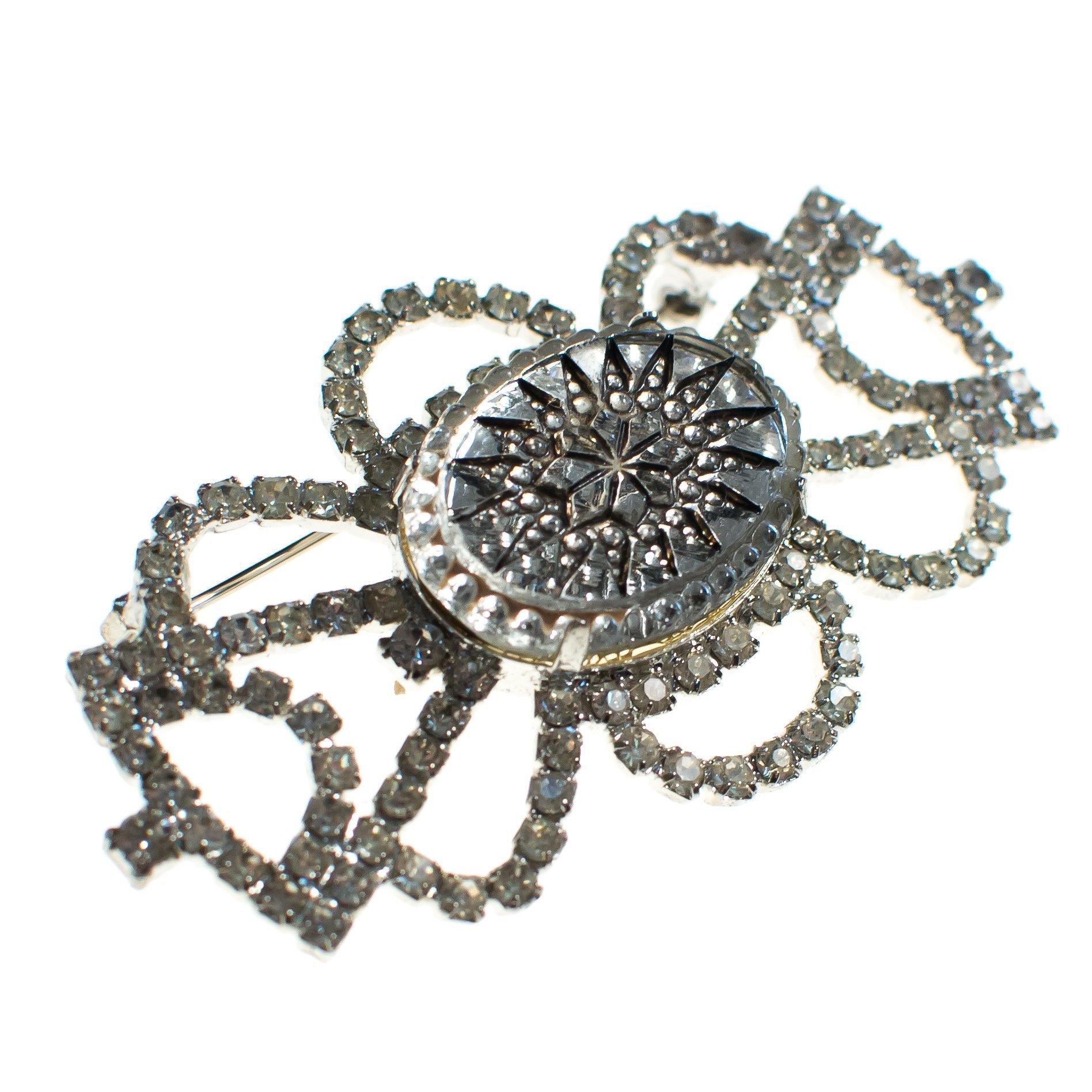 Vintage Rhinestone Brooch with Etched Crystal Center by 1950s - Vintage Meet Modern Vintage Jewelry - Chicago, Illinois - #oldhollywoodglamour #vintagemeetmodern #designervintage #jewelrybox #antiquejewelry #vintagejewelry