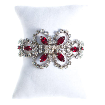 Vintage Art Deco Style Ruby Red Crystal and Diamante Rhinestone Bracelet by Art Deco - Vintage Meet Modern Vintage Jewelry - Chicago, Illinois - #oldhollywoodglamour #vintagemeetmodern #designervintage #jewelrybox #antiquejewelry #vintagejewelry