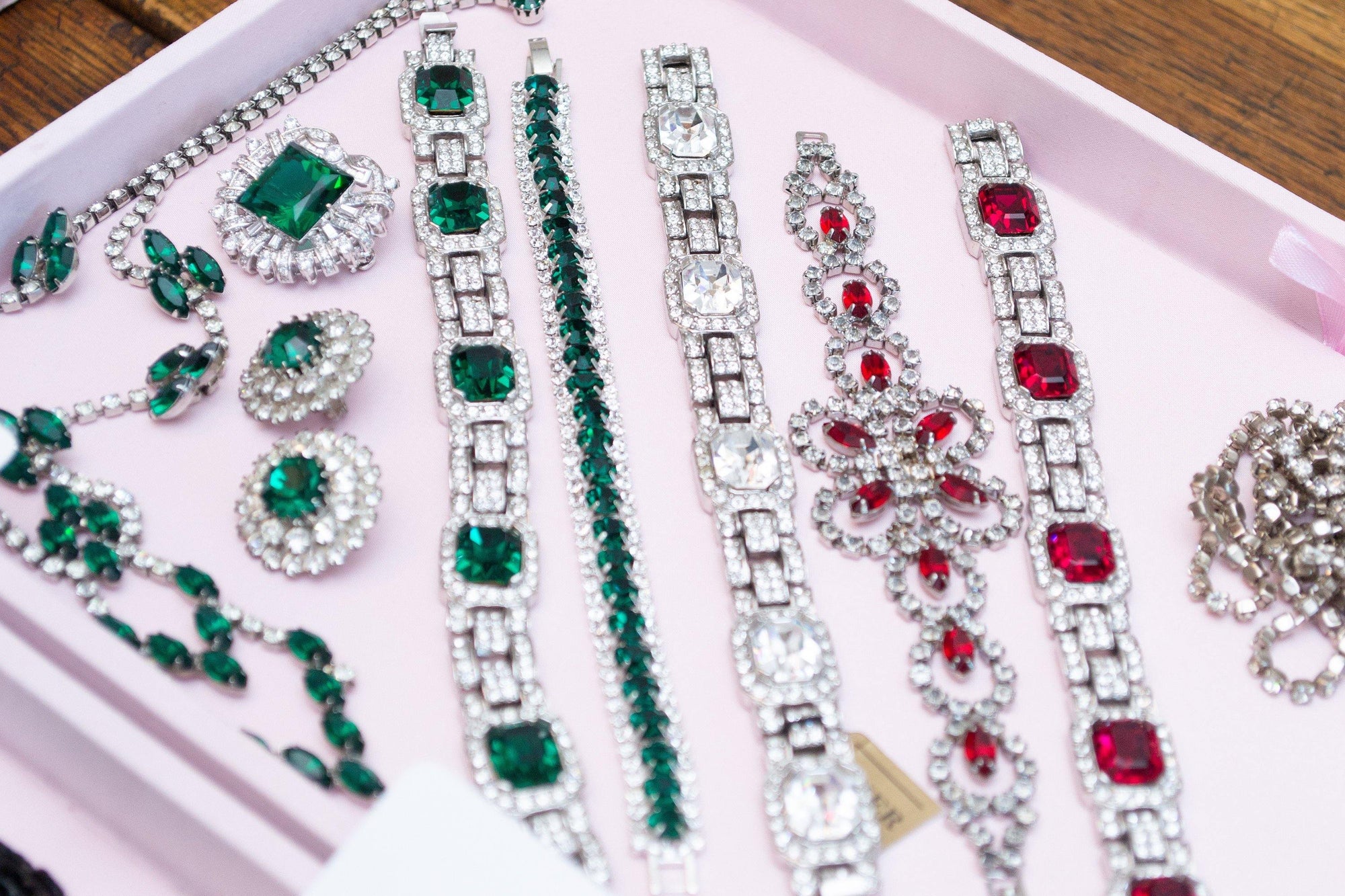 Vintage Art Deco Style Ruby Red Crystal and Diamante Rhinestone Bracelet by Art Deco - Vintage Meet Modern Vintage Jewelry - Chicago, Illinois - #oldhollywoodglamour #vintagemeetmodern #designervintage #jewelrybox #antiquejewelry #vintagejewelry