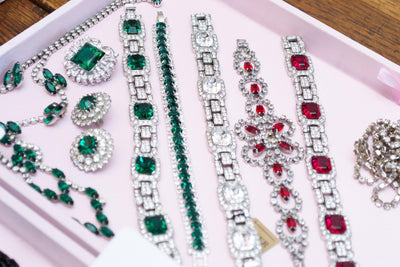 Vintage Art Deco Style Ruby Red Crystal and Diamante Rhinestone Bracelet by Art Deco - Vintage Meet Modern Vintage Jewelry - Chicago, Illinois - #oldhollywoodglamour #vintagemeetmodern #designervintage #jewelrybox #antiquejewelry #vintagejewelry