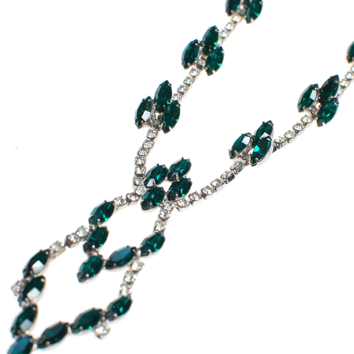 Vintage Art Deco Emerald Crystal and Diamante Rhinestone Necklace