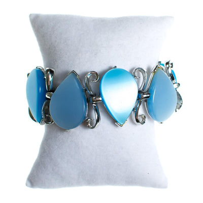 Vintage Mid Century Modern Light Blue Thermoset Wide Thermoset Bracelet Pear Shaped Links Set In Silver Tone by 1950s - Vintage Meet Modern Vintage Jewelry - Chicago, Illinois - #oldhollywoodglamour #vintagemeetmodern #designervintage #jewelrybox #antiquejewelry #vintagejewelry