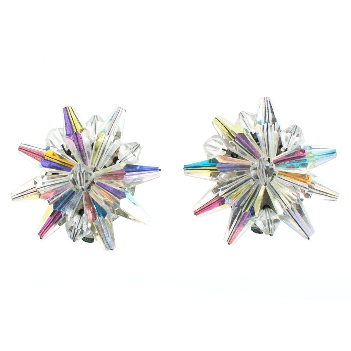Vintage Aurora Borealis Crystal Star Earrings, Clip On