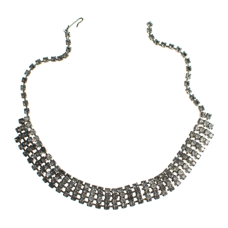 Vintage Art Deco Four Row Rhinestone Choker Necklace Set in Silver Tone by Art Deco - Vintage Meet Modern Vintage Jewelry - Chicago, Illinois - #oldhollywoodglamour #vintagemeetmodern #designervintage #jewelrybox #antiquejewelry #vintagejewelry