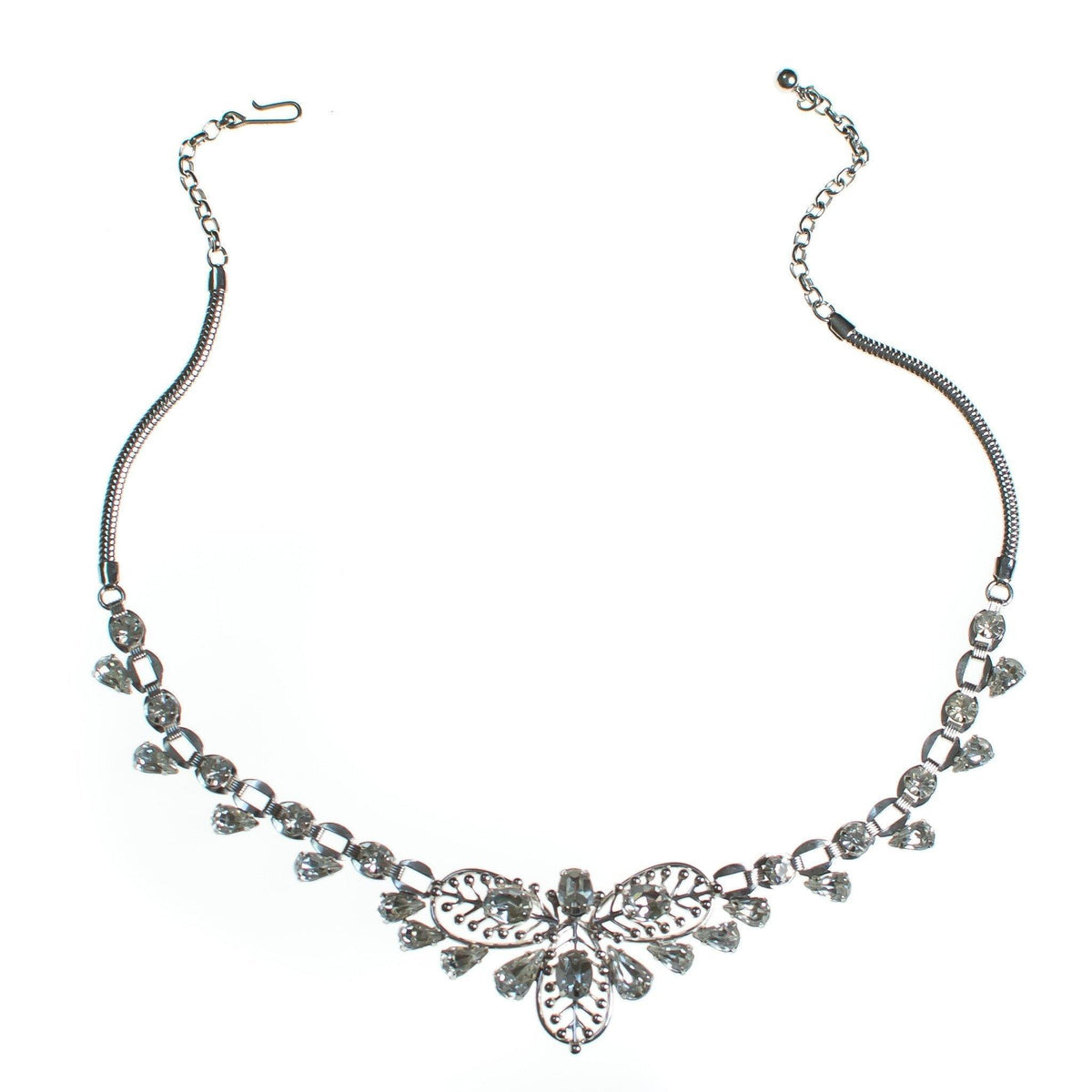 Vintage Silver Rhinestone Floral Garland Style Leaf Choker Necklace
