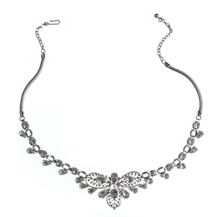 Vintage Silver Rhinestone Floral Garland Style Leaf Choker Necklace by 1950s - Vintage Meet Modern Vintage Jewelry - Chicago, Illinois - #oldhollywoodglamour #vintagemeetmodern #designervintage #jewelrybox #antiquejewelry #vintagejewelry