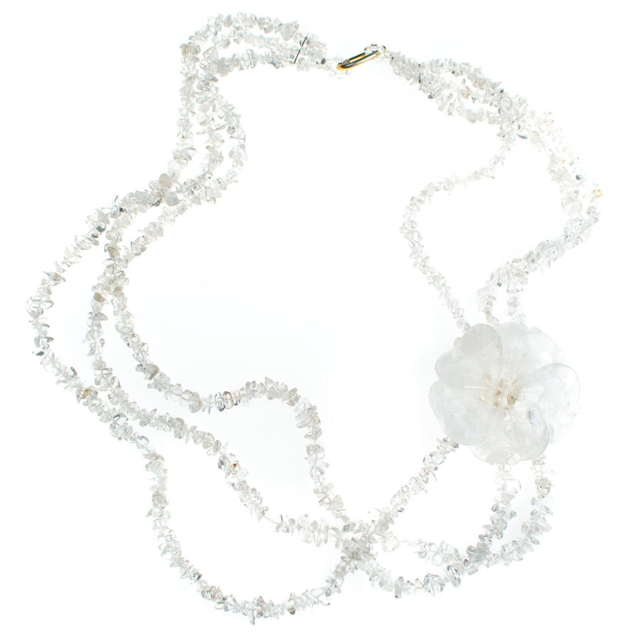 Vintage One of a kind Faceted Quartz Flower Necklace with Faceted Crystal by Artisan - Vintage Meet Modern Vintage Jewelry - Chicago, Illinois - #oldhollywoodglamour #vintagemeetmodern #designervintage #jewelrybox #antiquejewelry #vintagejewelry