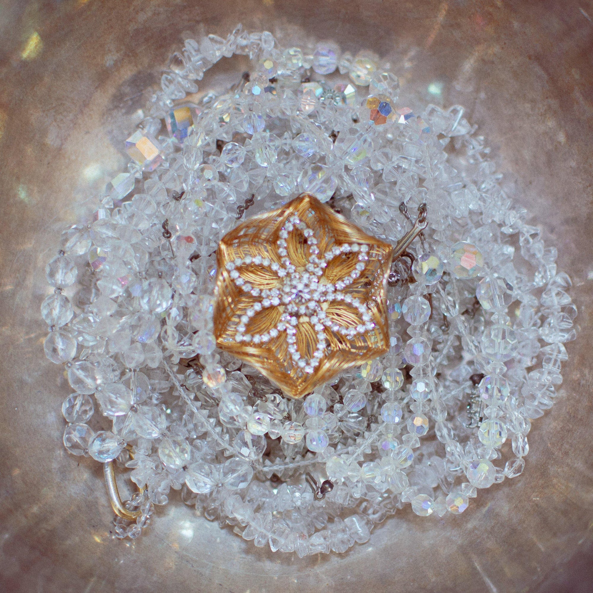 Vintage One of a kind Faceted Quartz Flower Necklace with Faceted Crystal by Artisan - Vintage Meet Modern Vintage Jewelry - Chicago, Illinois - #oldhollywoodglamour #vintagemeetmodern #designervintage #jewelrybox #antiquejewelry #vintagejewelry