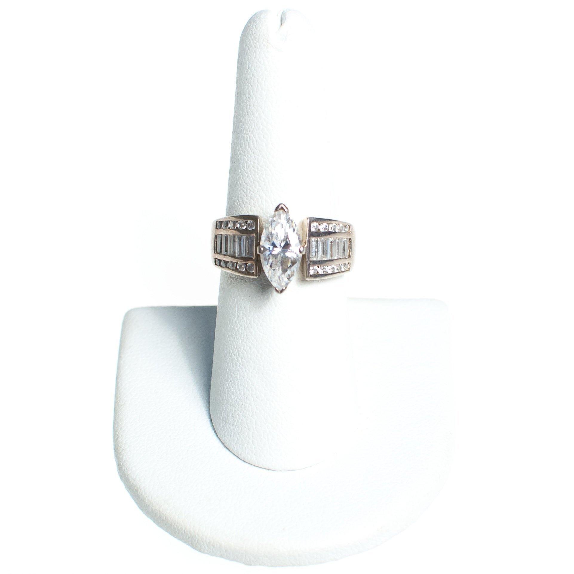 Vintage Sterling Silver Marquise with Baguettes Cubic Zirconia Engagement Ring by Sterling Silver - Vintage Meet Modern Vintage Jewelry - Chicago, Illinois - #oldhollywoodglamour #vintagemeetmodern #designervintage #jewelrybox #antiquejewelry #vintagejewelry