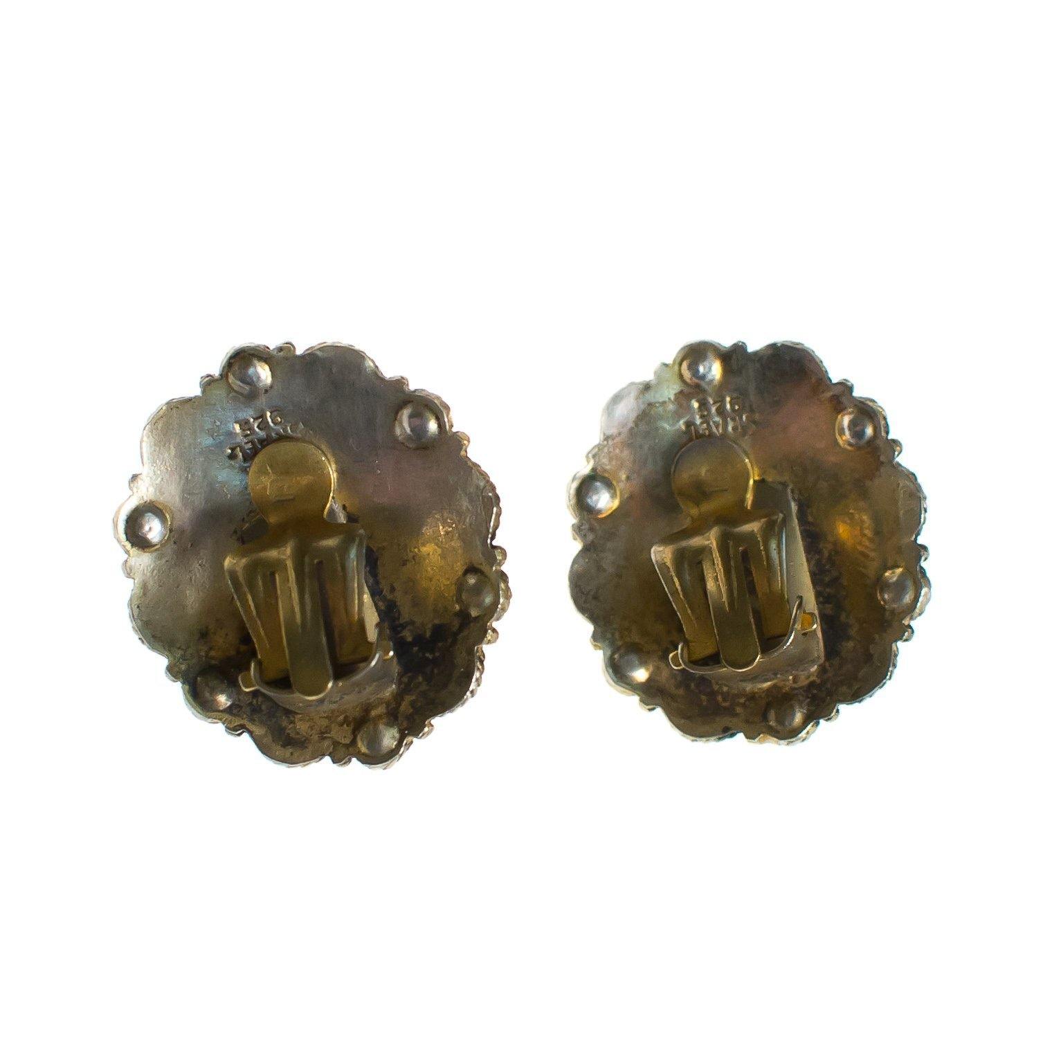 Vintage Sterling SIlver Filigree Clip Earrings with Malachite and Pearls Made in Israel by Made in Israel - Vintage Meet Modern Vintage Jewelry - Chicago, Illinois - #oldhollywoodglamour #vintagemeetmodern #designervintage #jewelrybox #antiquejewelry #vintagejewelry