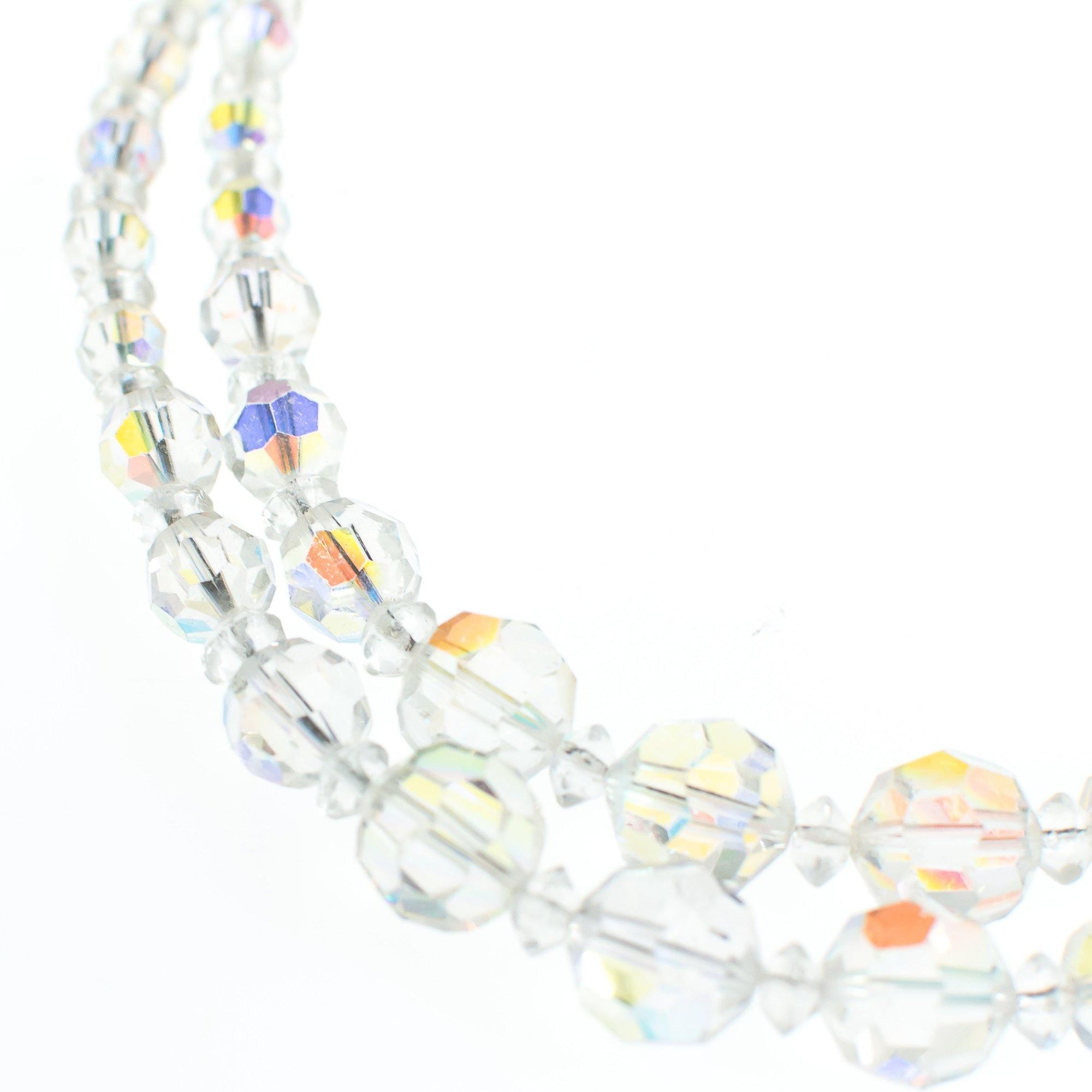 Vintage Classic Mid Century Modern 1950s Double Strand Aurora Borealis Faceted Crystal Necklace by 1950s - Vintage Meet Modern Vintage Jewelry - Chicago, Illinois - #oldhollywoodglamour #vintagemeetmodern #designervintage #jewelrybox #antiquejewelry #vintagejewelry