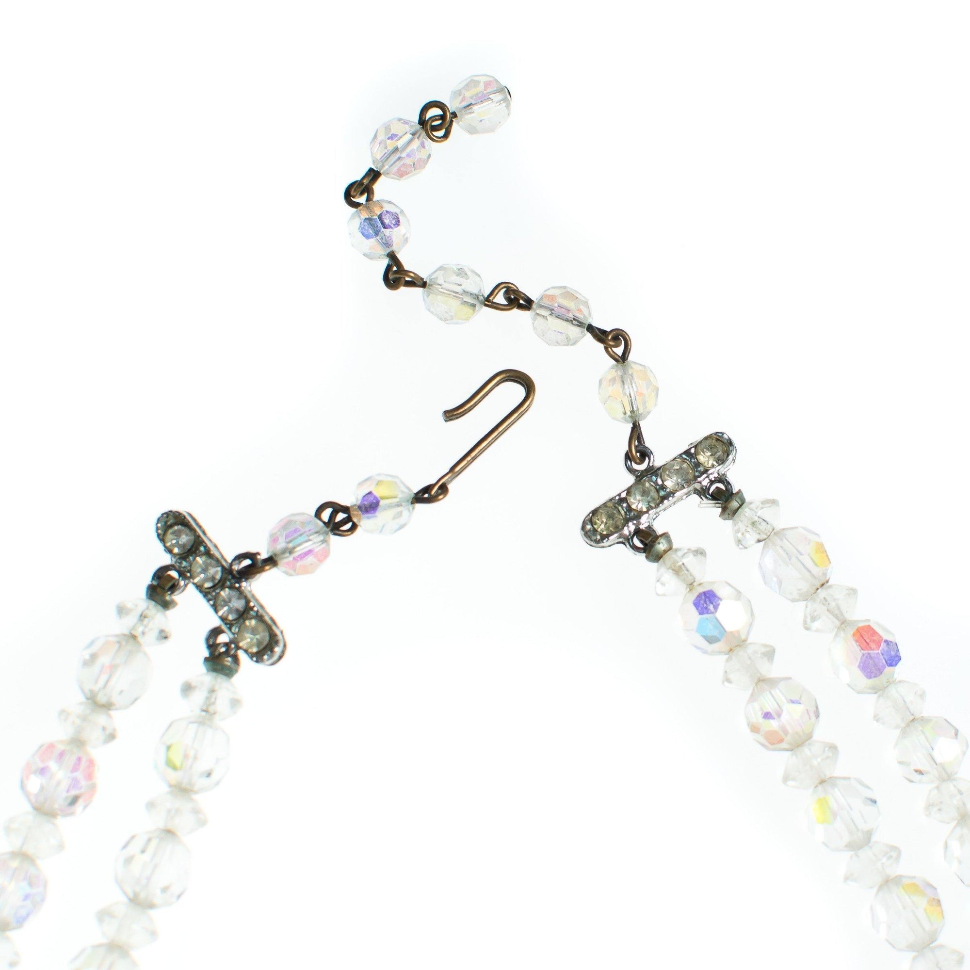 Vintage Classic Mid Century Modern 1950s Double Strand Aurora Borealis Faceted Crystal Necklace by 1950s - Vintage Meet Modern Vintage Jewelry - Chicago, Illinois - #oldhollywoodglamour #vintagemeetmodern #designervintage #jewelrybox #antiquejewelry #vintagejewelry