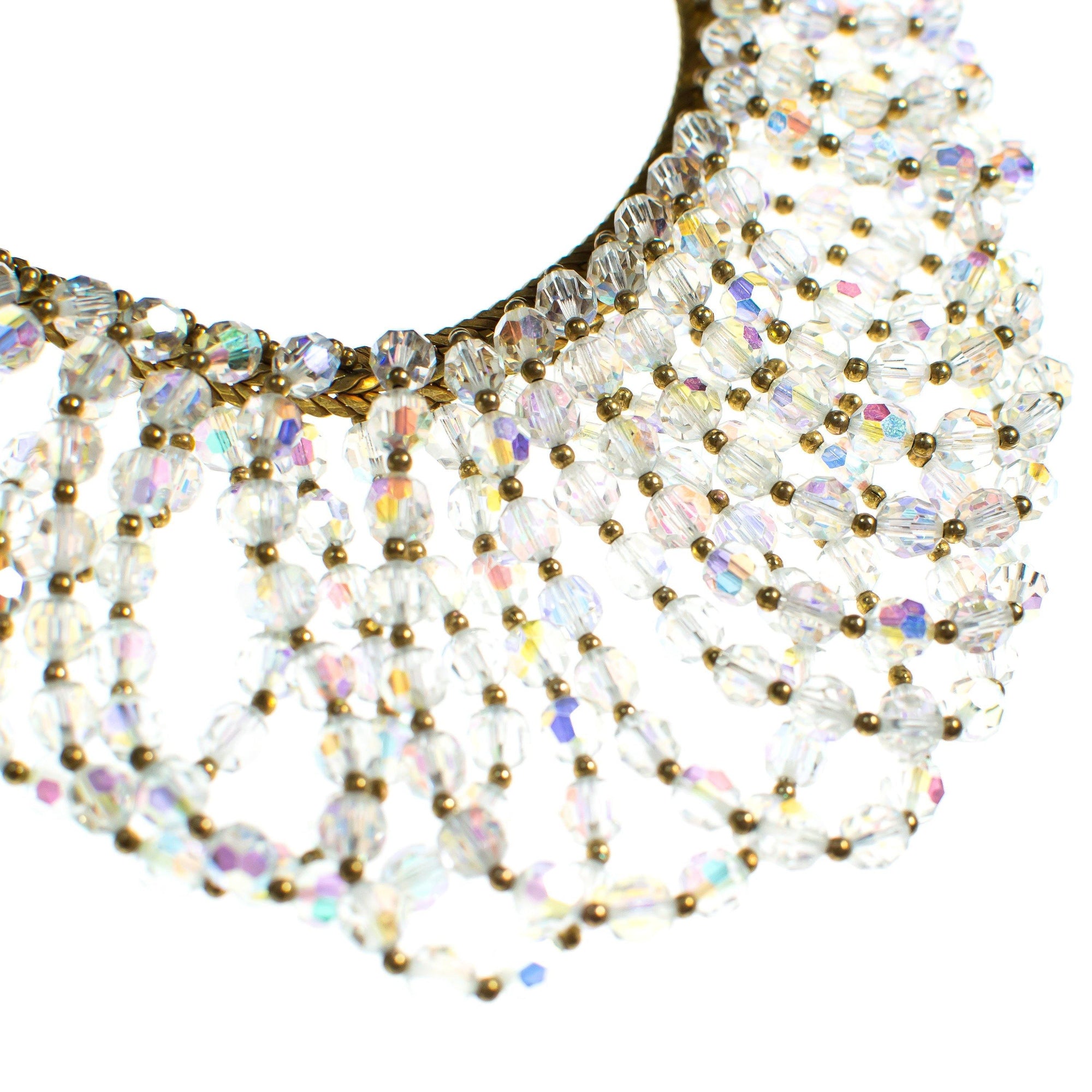 Vintage Looped Aurora Borealis Crystal Bead Bib Statement Necklace by 1950s - Vintage Meet Modern Vintage Jewelry - Chicago, Illinois - #oldhollywoodglamour #vintagemeetmodern #designervintage #jewelrybox #antiquejewelry #vintagejewelry
