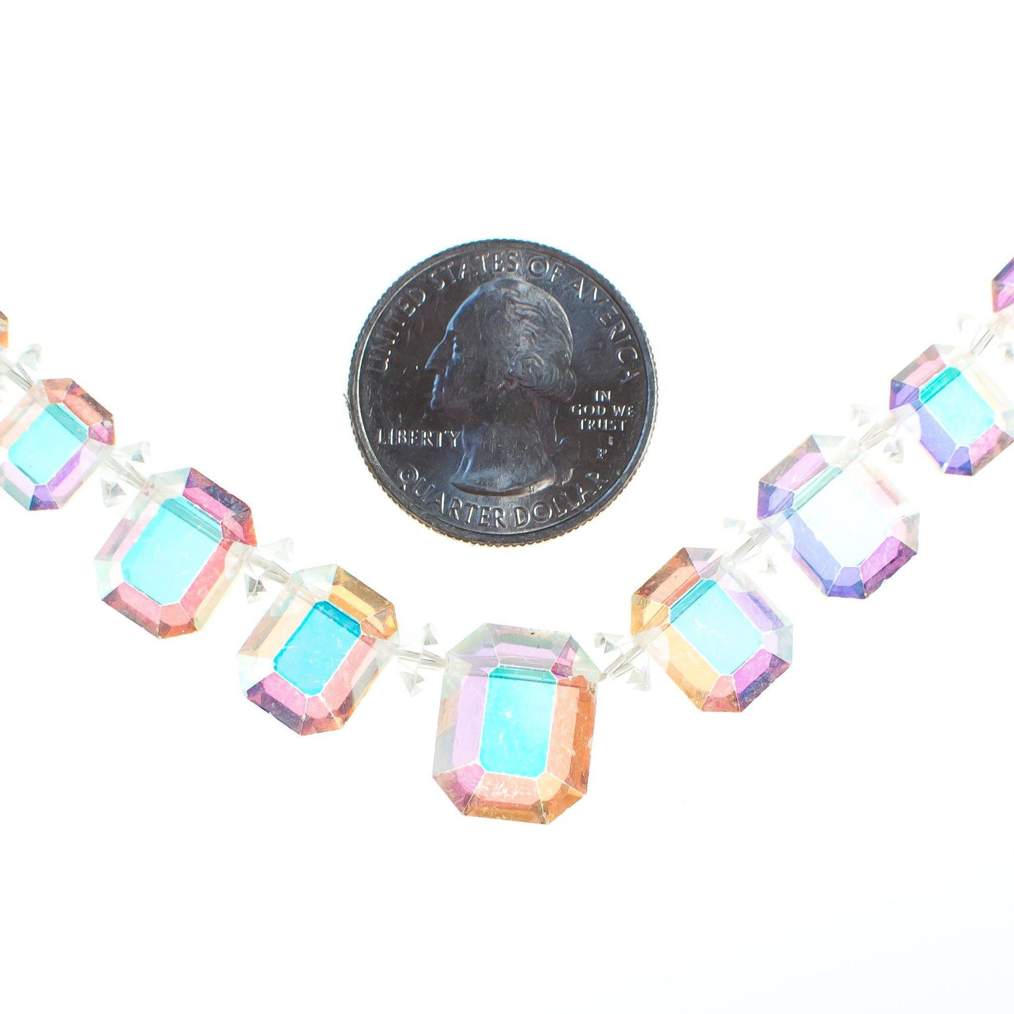Vintage Mid Century Modern 1950s Glam Floating Emerald Cut Aurora Borealis Crystal Beaded Necklace by 1950s - Vintage Meet Modern Vintage Jewelry - Chicago, Illinois - #oldhollywoodglamour #vintagemeetmodern #designervintage #jewelrybox #antiquejewelry #vintagejewelry