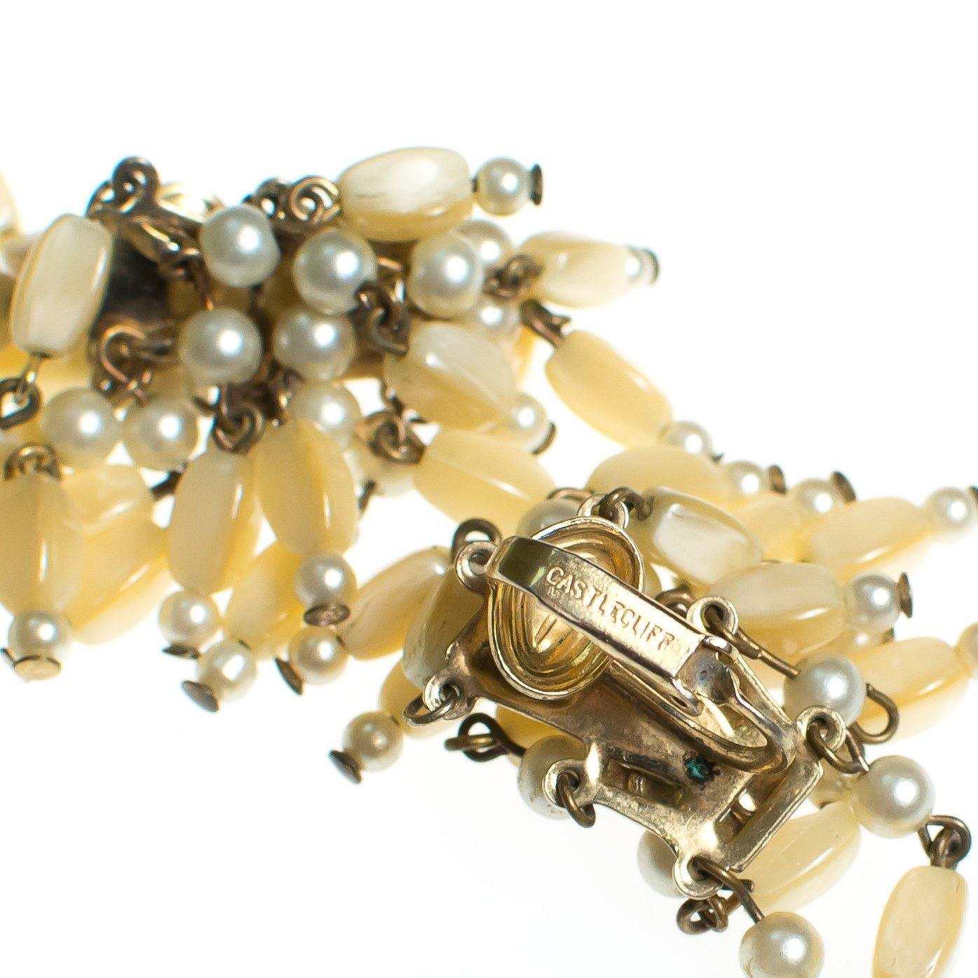 Vintage 1940s Designer Castlecliff Mother of Pearl Tassel Beaded Cha Cha Earrings by Castlecliff - Vintage Meet Modern Vintage Jewelry - Chicago, Illinois - #oldhollywoodglamour #vintagemeetmodern #designervintage #jewelrybox #antiquejewelry #vintagejewelry