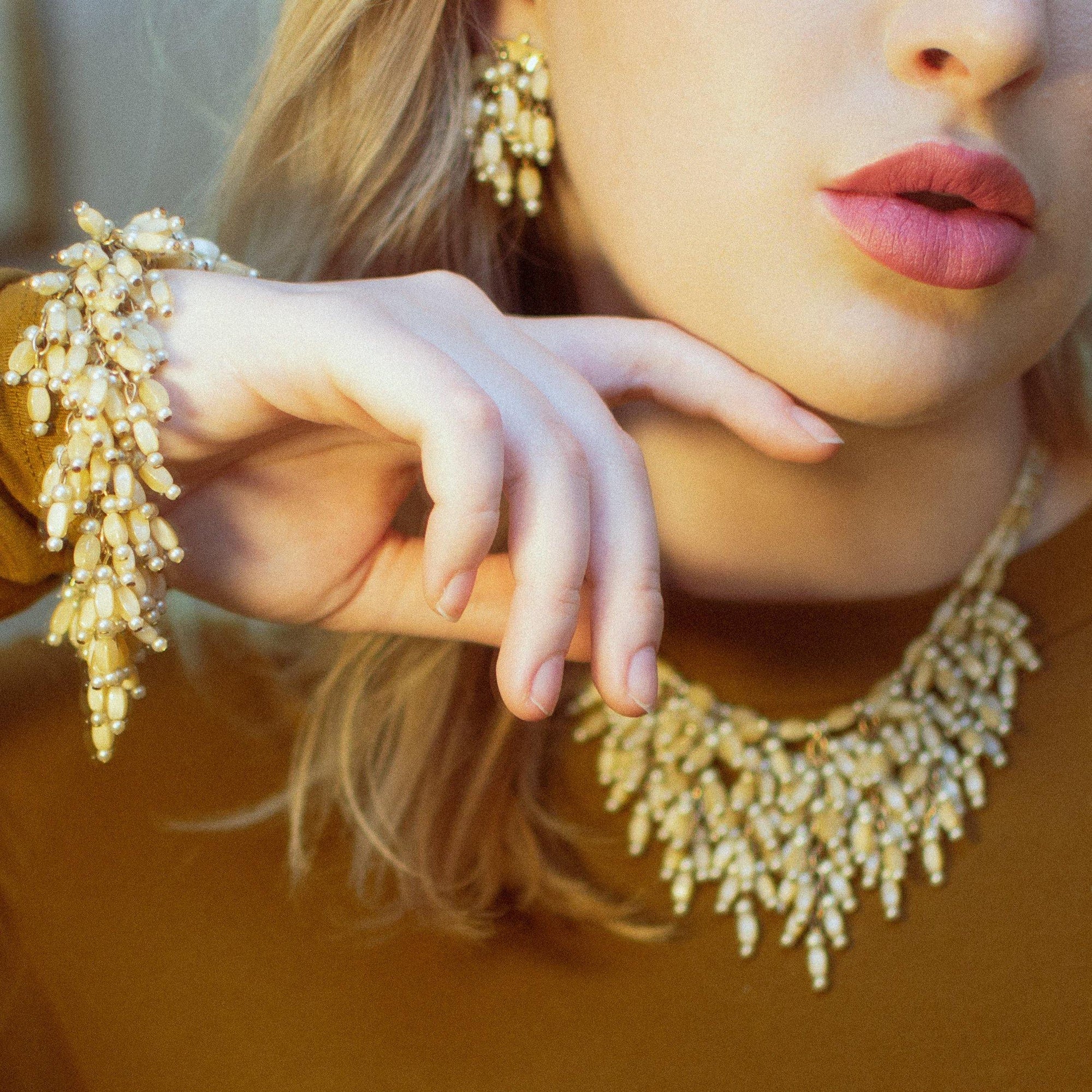 Vintage 1940s Designer Castlecliff Mother of Pearl Tassel Beaded Cha Cha Earrings by Castlecliff - Vintage Meet Modern Vintage Jewelry - Chicago, Illinois - #oldhollywoodglamour #vintagemeetmodern #designervintage #jewelrybox #antiquejewelry #vintagejewelry