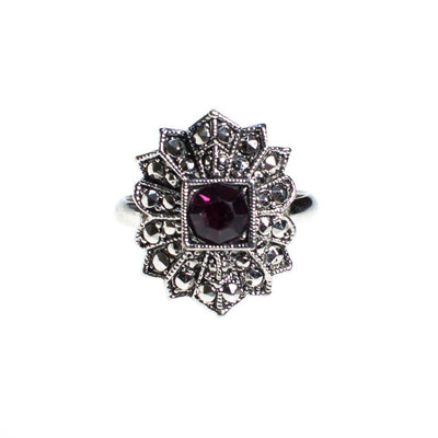 Vintage Marcasite and Amethyst Crystal Statement Ring by 1970s - Vintage Meet Modern Vintage Jewelry - Chicago, Illinois - #oldhollywoodglamour #vintagemeetmodern #designervintage #jewelrybox #antiquejewelry #vintagejewelry