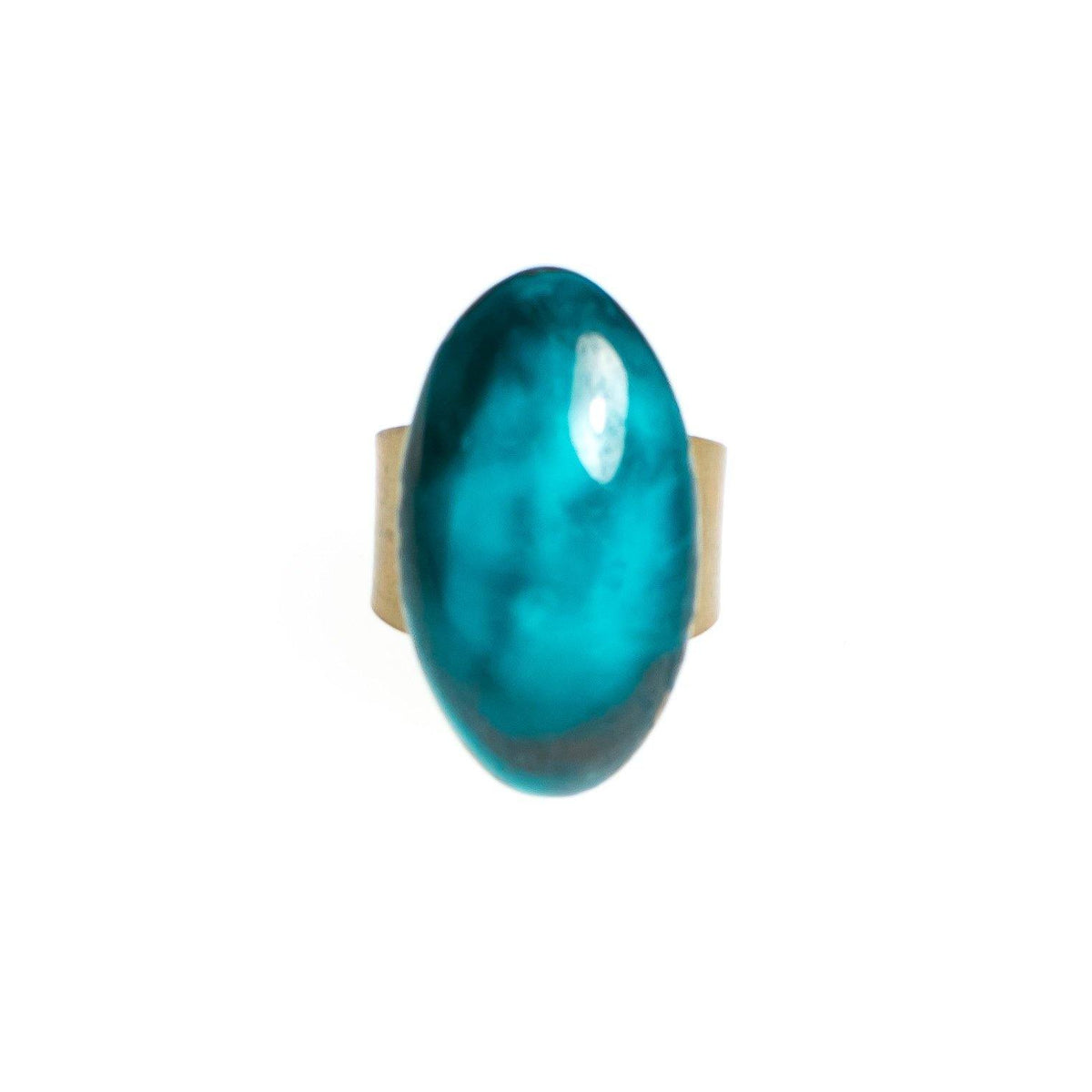 Vintage Emerald Green Marbled Ceramic Cabochon Minimalist Artisan Made Statement Ring One of A Kind