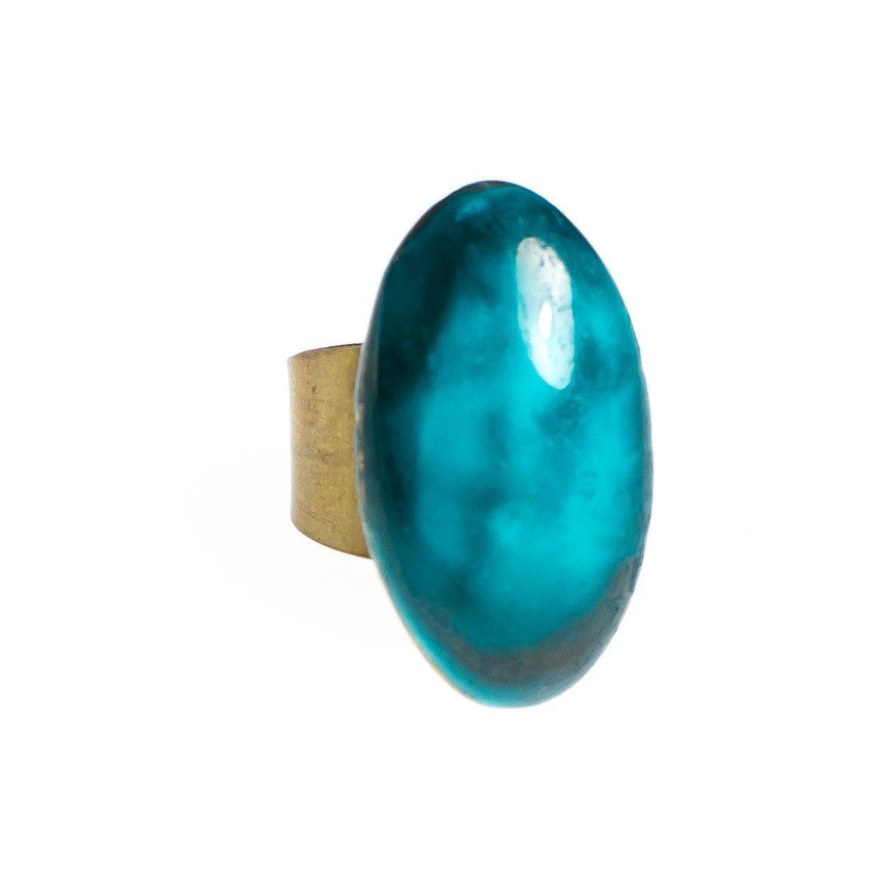 Vintage Emerald Green Marbled Ceramic Cabochon Minimalist Artisan Made Statement Ring One of A Kind by Artisan - Vintage Meet Modern Vintage Jewelry - Chicago, Illinois - #oldhollywoodglamour #vintagemeetmodern #designervintage #jewelrybox #antiquejewelry #vintagejewelry